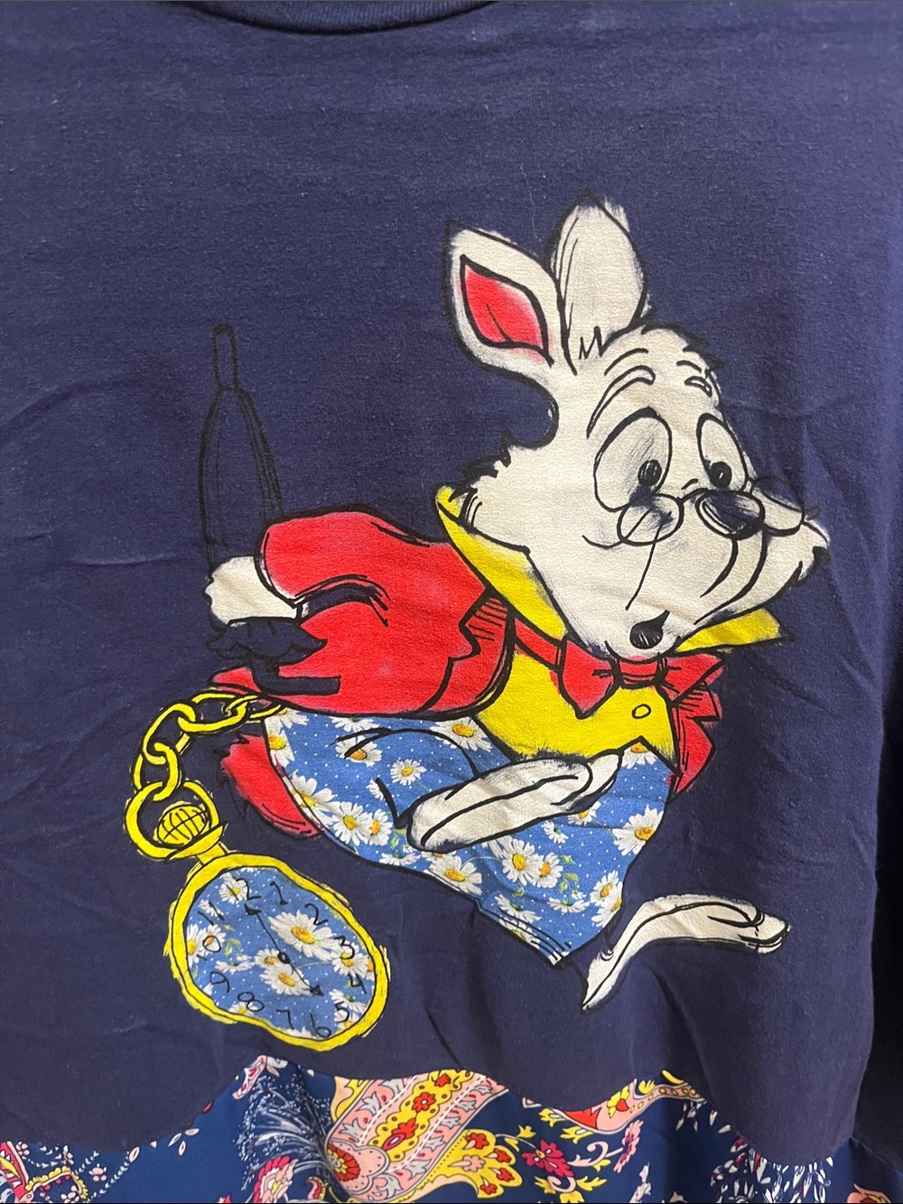 Navy Blue White Rabbit Alice in Wonderland Graphic Paisley Maxi Dress - Picture 4 of 4